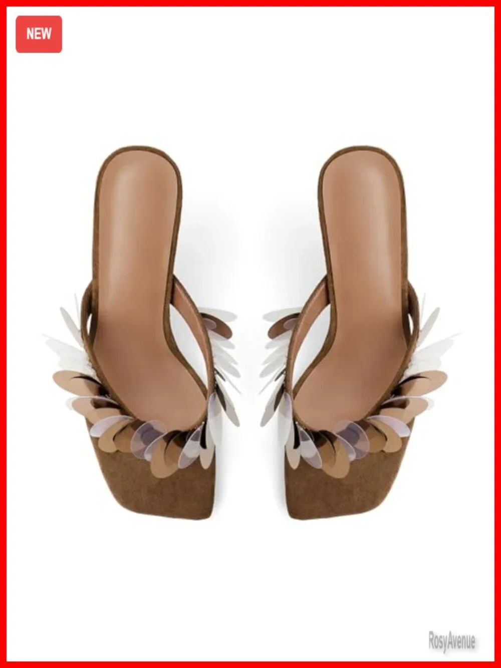 Square Open Strappy Kitten Heeled Sandals with Plastic Disc Straps, Slip On